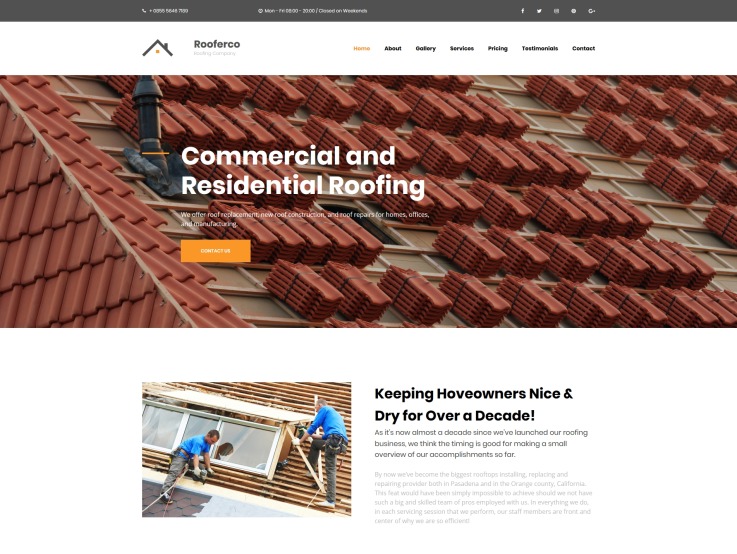 屋顶网站设计- Rooferco -主要形象