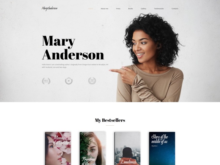 Author Website Design - Mary Anderson - main image