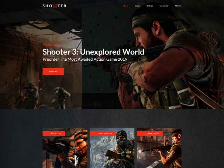 Shooter Gaming Website Design - main image