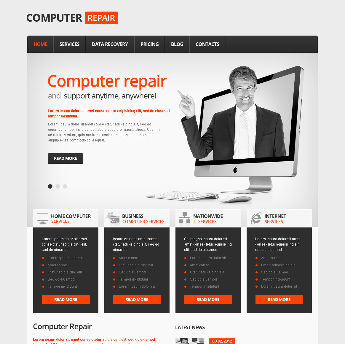 Computer Business Template with Big Content Slider in Header Area - MotoCMS