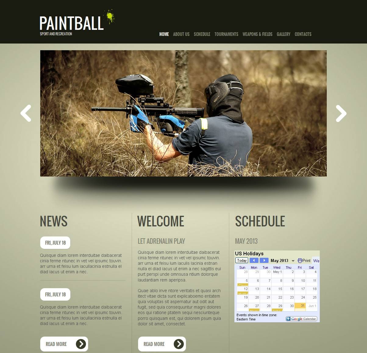 Paintball Club site Template with Calendar MotoCMS