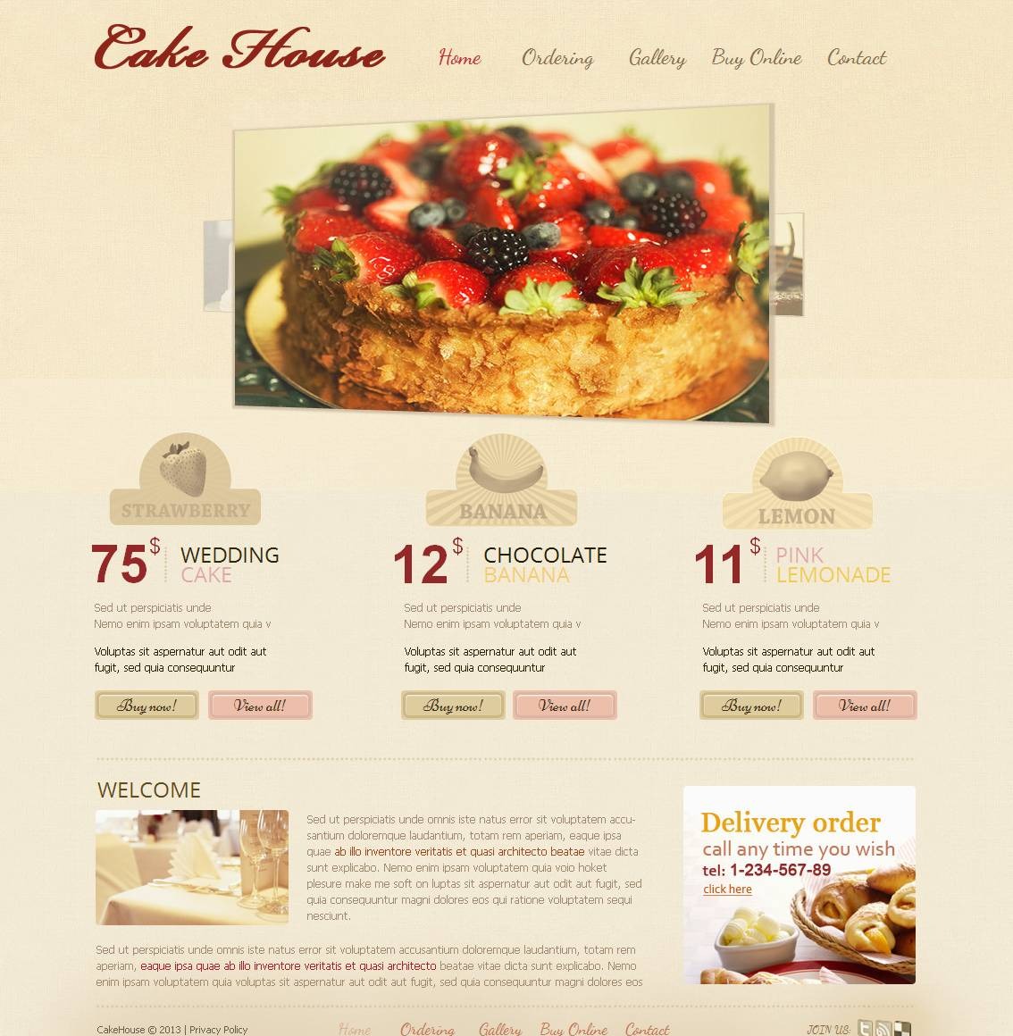 CreamColored Dessert Bakery site Template with Carousel Gallery