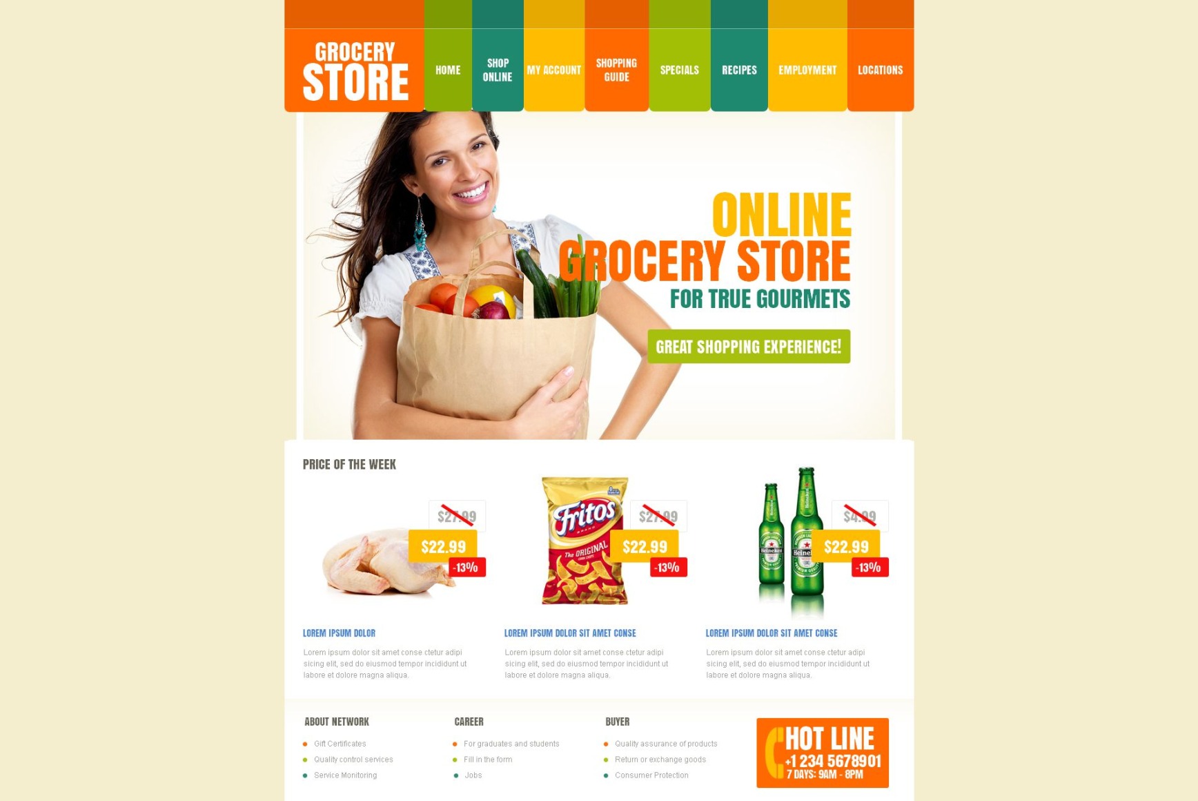 Online Grocery Website Design with Varicolored Menu Bar - MotoCMS