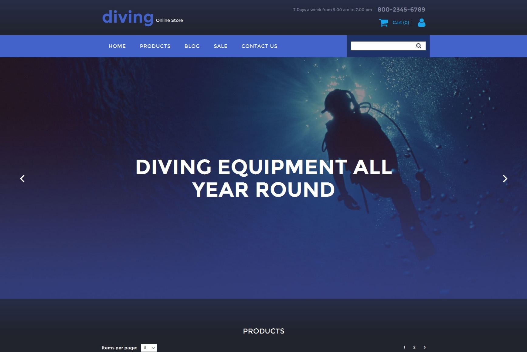 Diving Equipment Online Store site Template MotoCMS