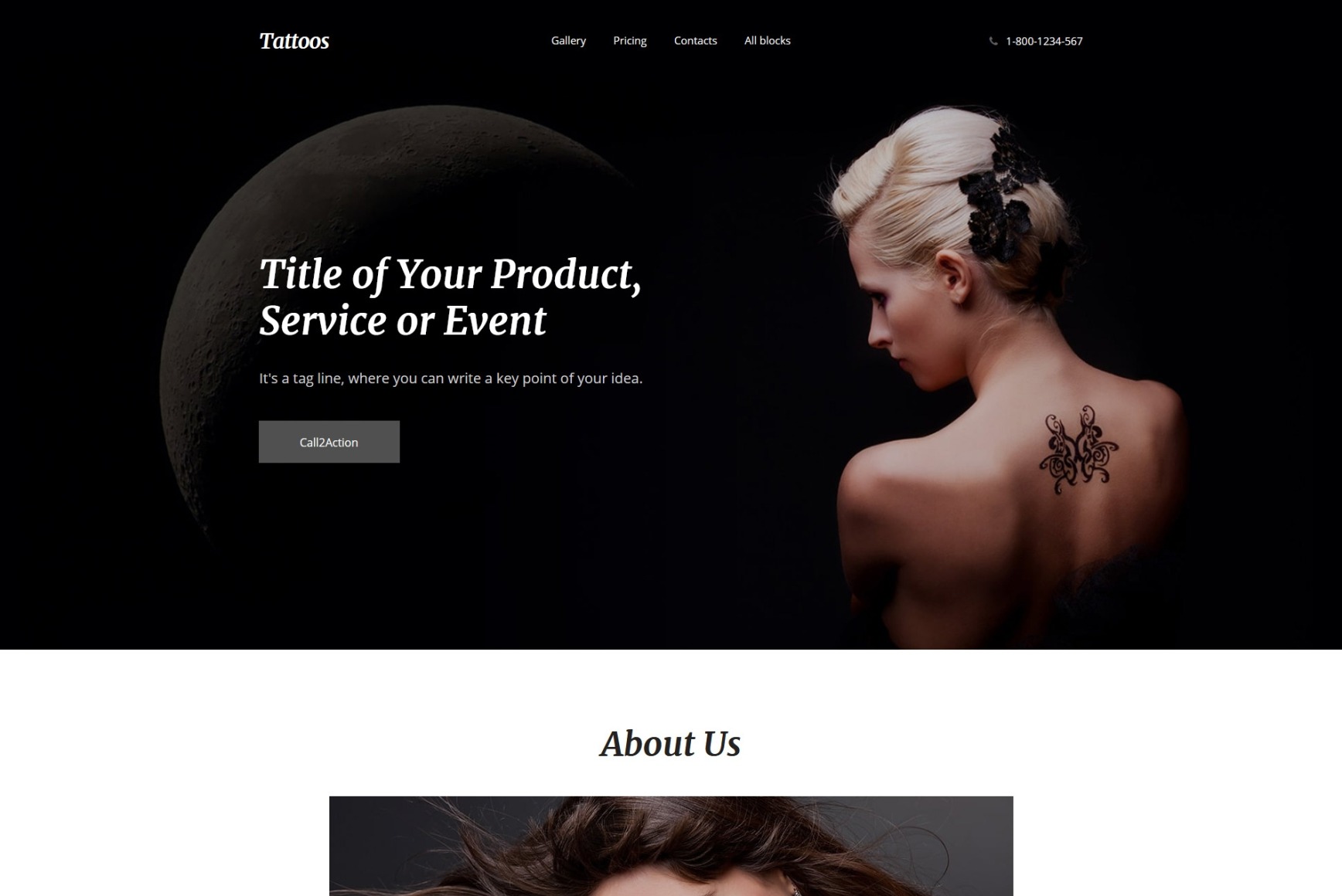 Tattoo Landing Page Template for Salon - MotoCMS