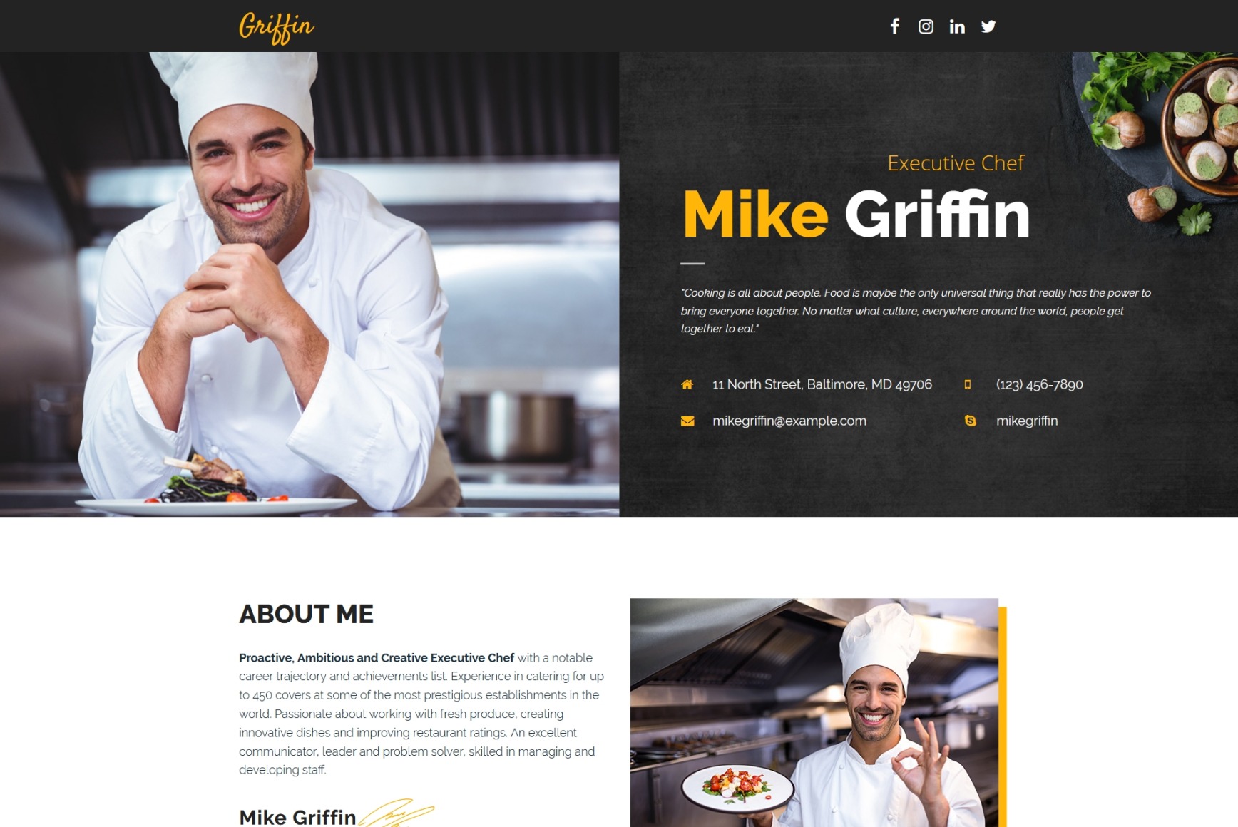 Food Landing Page Template For Executive Chef MotoCMS   65375 Original 1200 