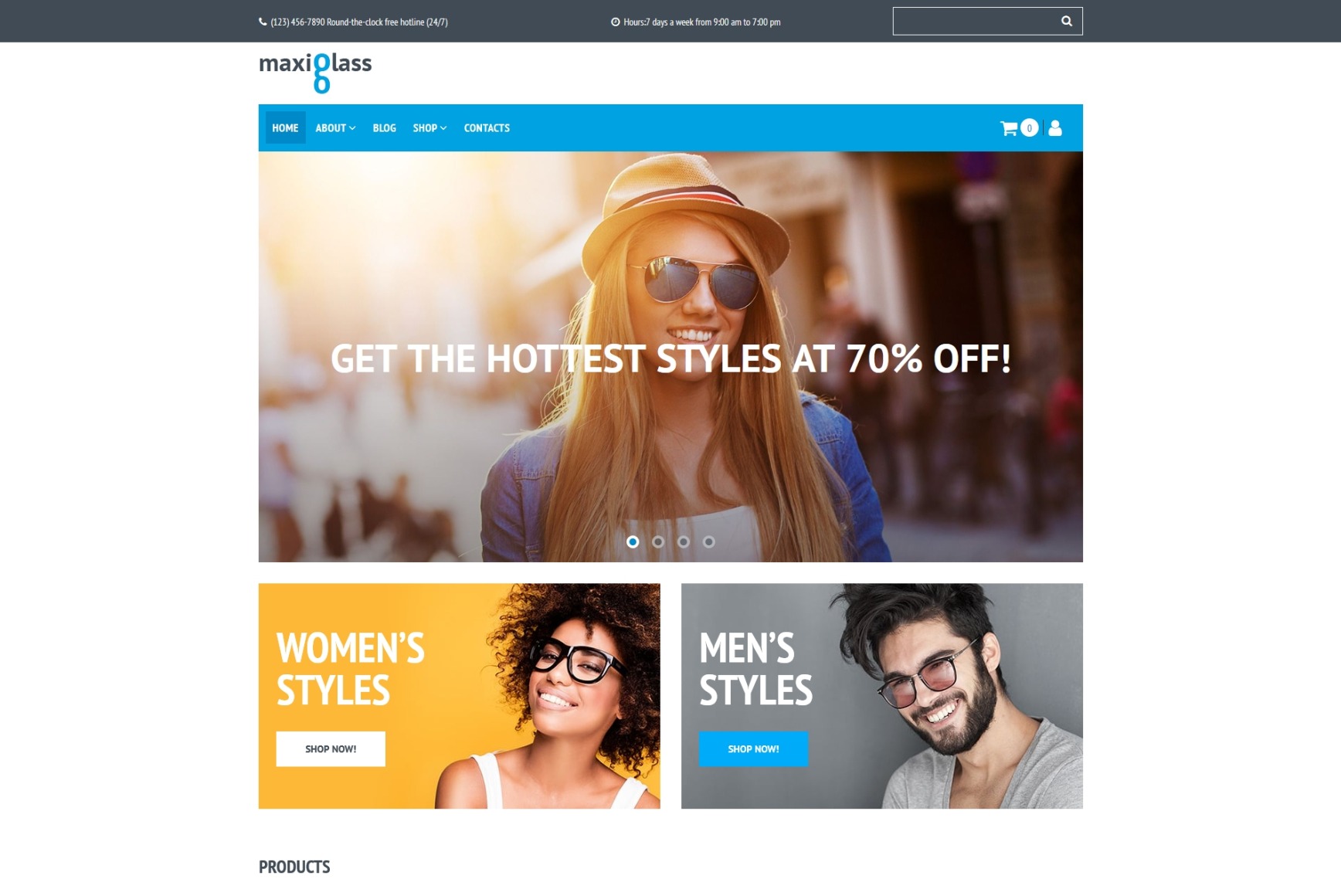 Sunglasses site Template for Online Eyewear Store MotoCMS