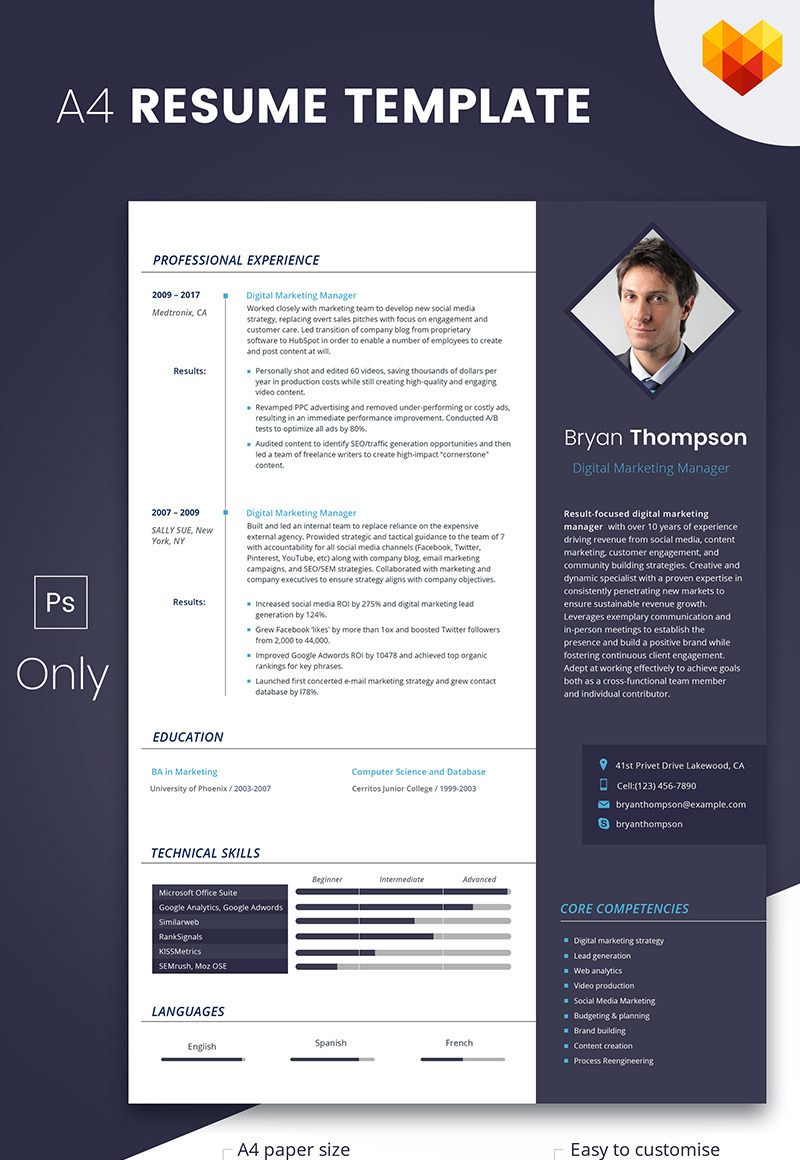 Free Digital Marketing Manager CV Template - MotoCMS