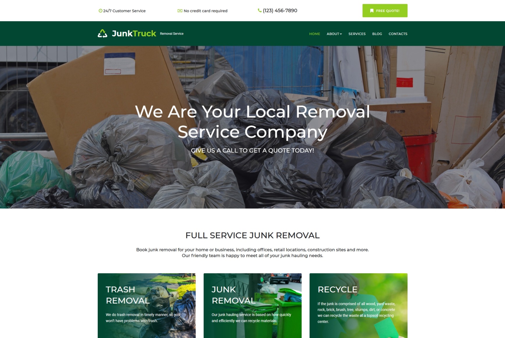 Junk Removal Website Design for Garbage Pickup Services MotoCMS