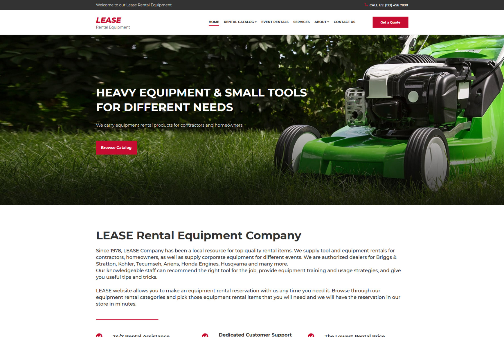 Equipment Rental Website Template