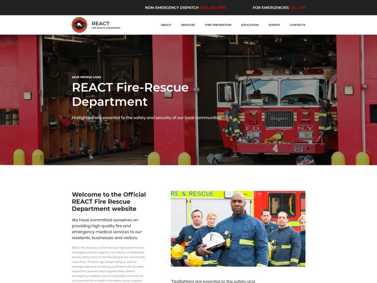 Fire Department Website Design - React - main image