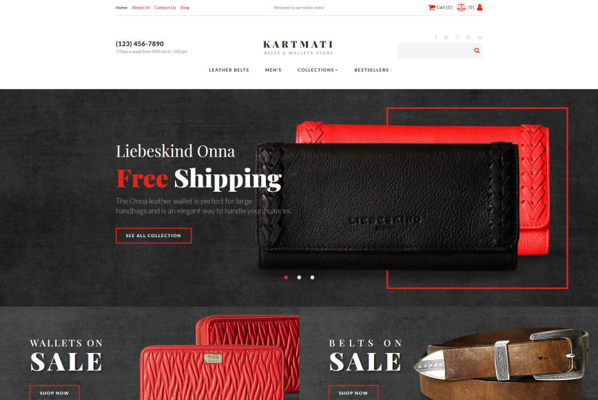 Leather Website Template for Belts & Wallets Store - MotoCMS