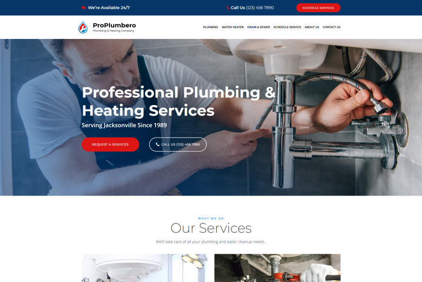 Plumbing site Design for Plumbing & Heating Services MotoCMS