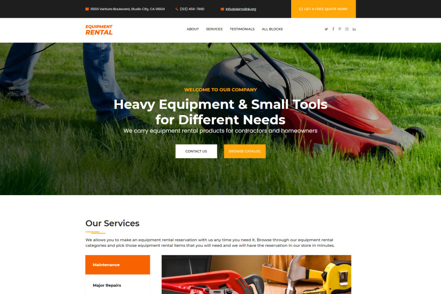 Equipment Rental Template for Landing Page MotoCMS