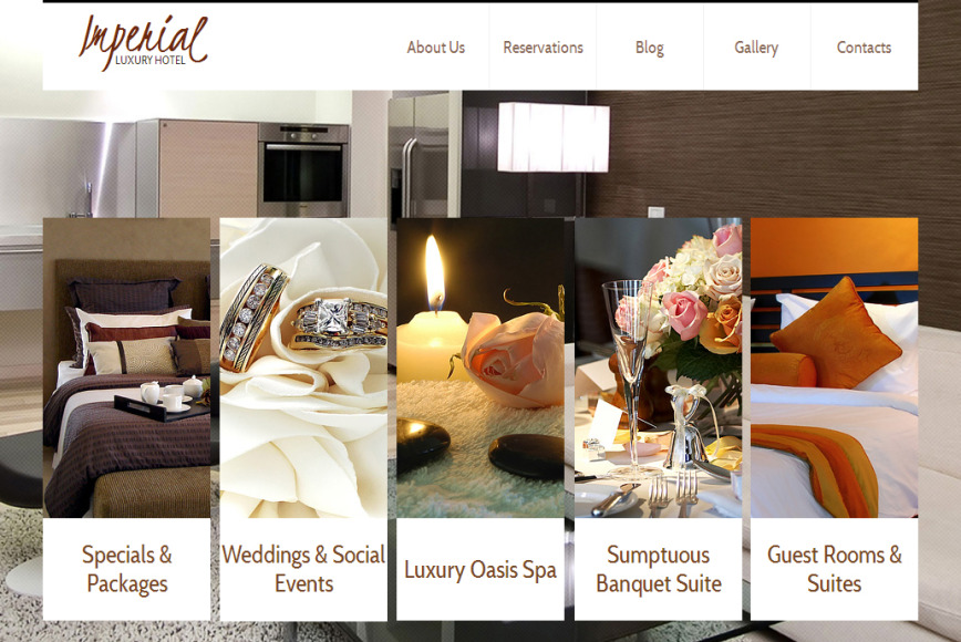 Hotels Website Template with Illustrated Menu and Photo Background - image