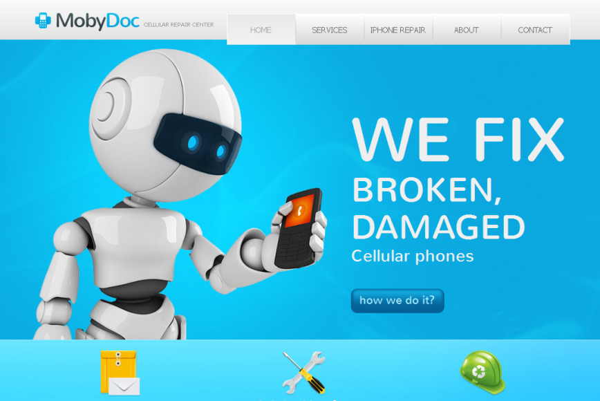 Cellular Repair Website Template Designed in White and Blue Colors - image