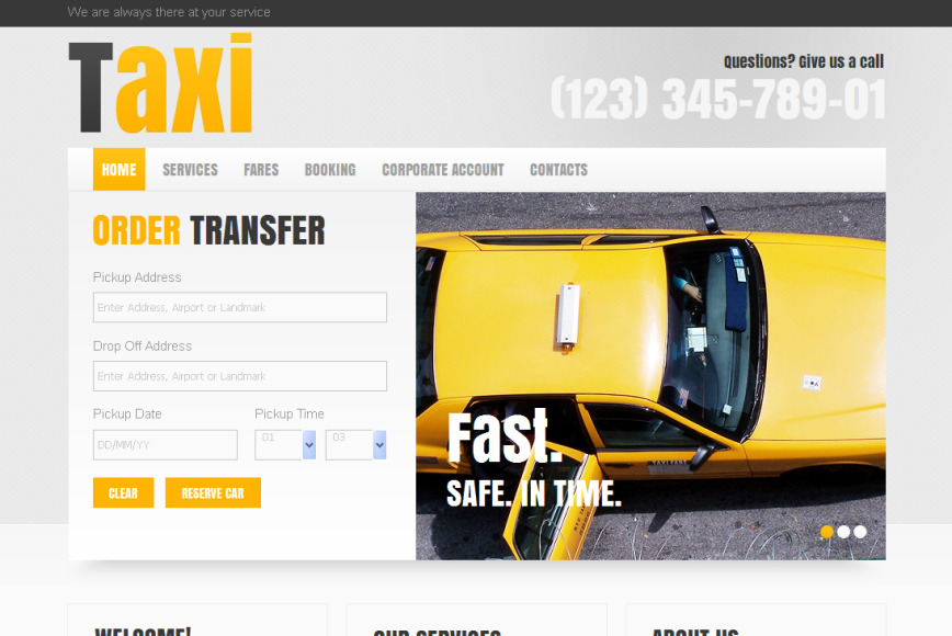 Taxi and Cab Service Template with Header Slider - MotoCMS