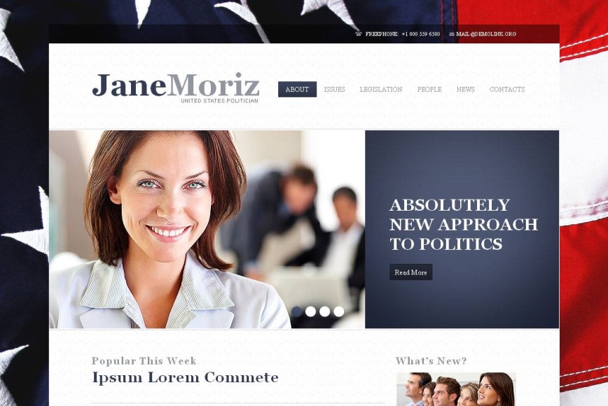 Politics Website Template with American Flag on the Background - image