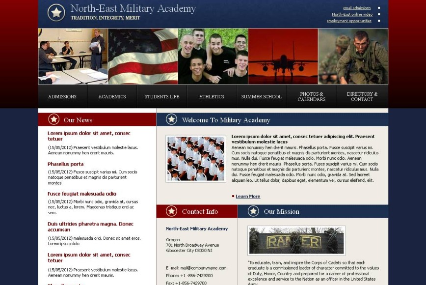 Military Academy Web Template in Blue and Red Colors - image