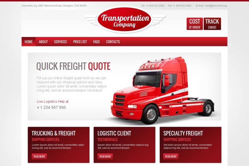 Transportation Website Template with Eye-catchy Red Design Elements - image