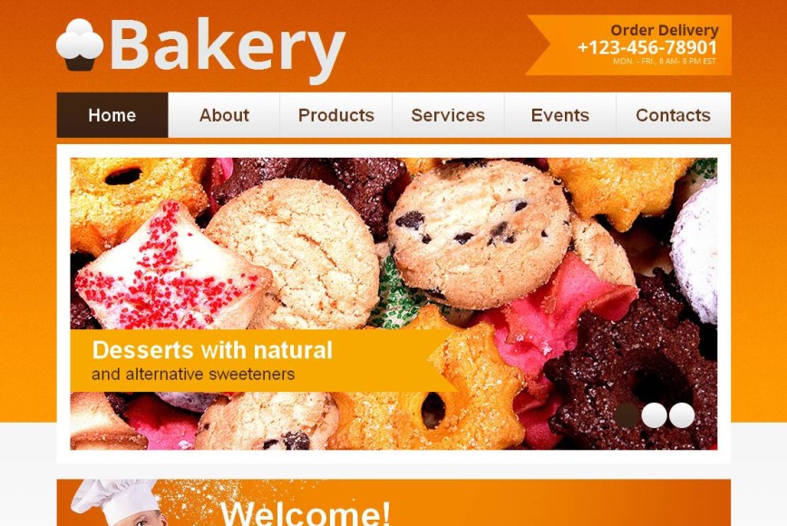 Bakery Website Template with Orange Header - image