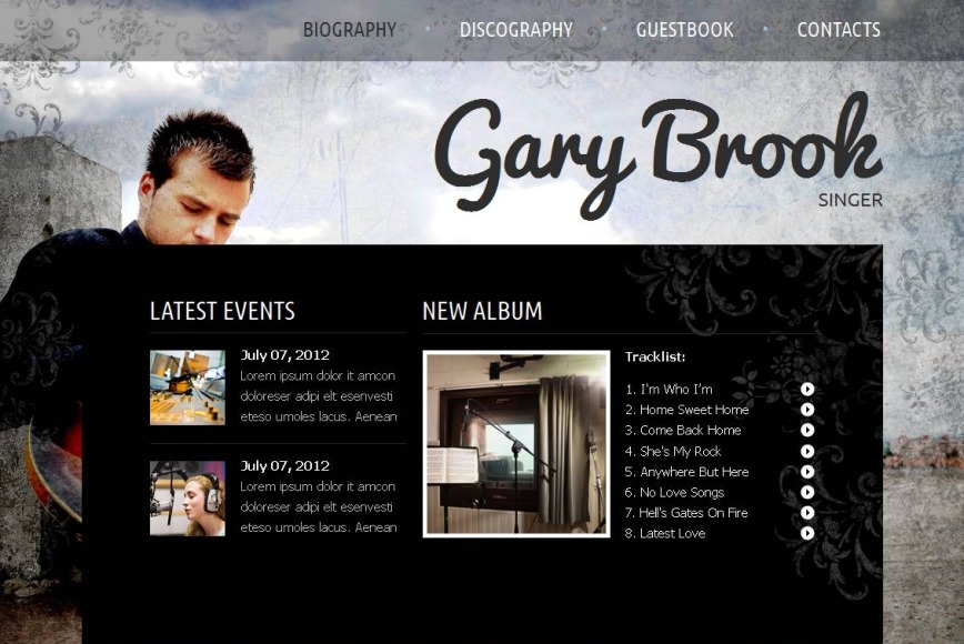 Singer Website Template with Background Photo - image