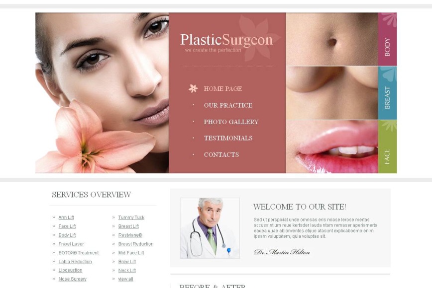 Plastic Surgery Website Template with Large Photographic Header - image