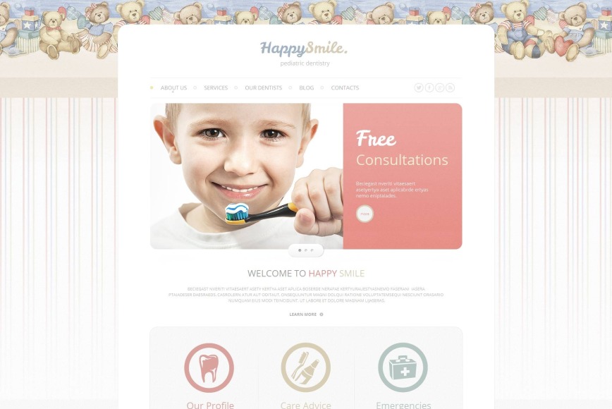 Pediatric Dentistry Website Template with Teddy Bears - image