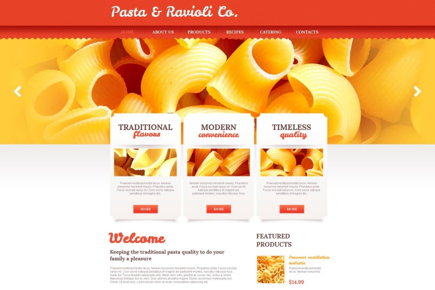 Pasta Website Template in Orange Colors - image
