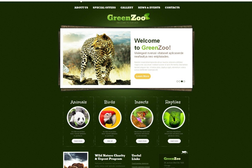 Zoo Website Template with a Green Background - MotoCMS