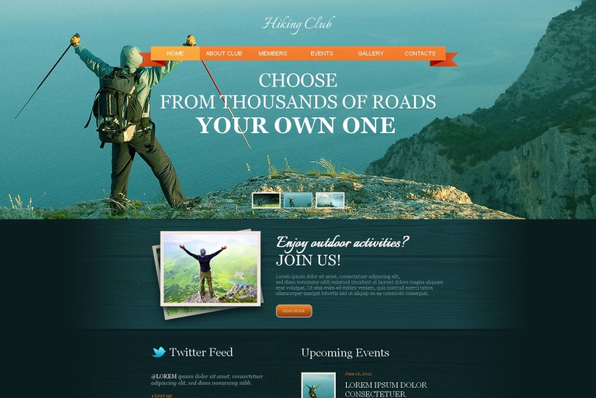 Hiking Club Website Template with a jQuery Slider and a Photo Gallery - image