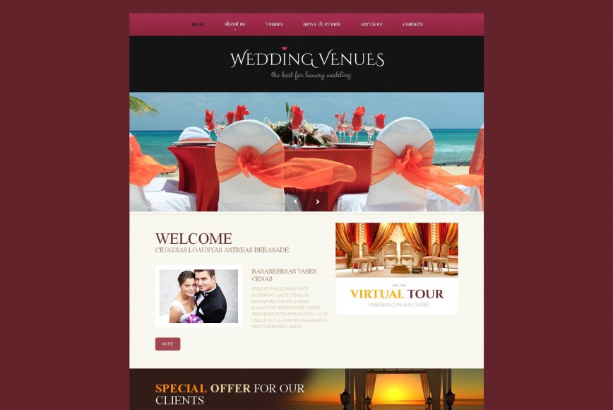 Wedding Venues Web Template On Dark Pink Background - image