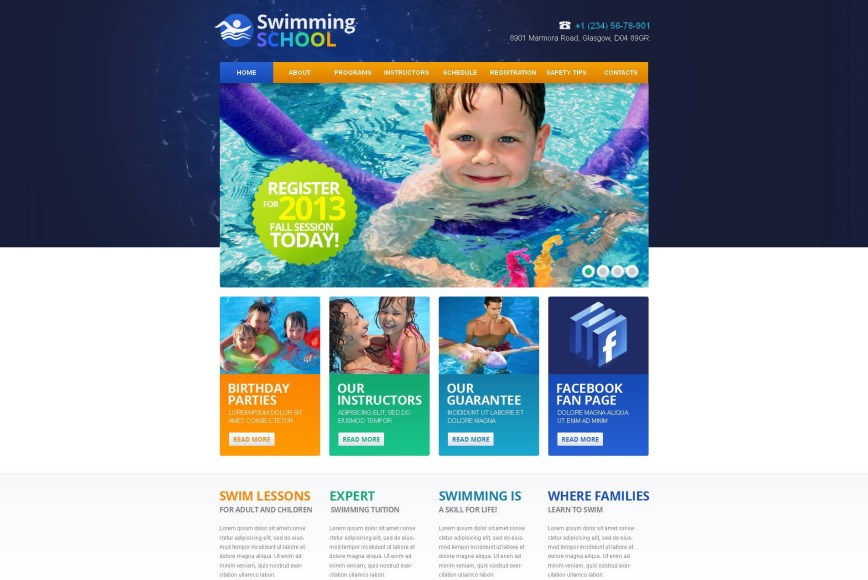Colorful Website Template for Swimming Schools - image