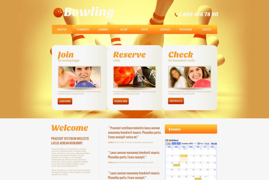 Bowling Website Template with Bright Yellow Background - image