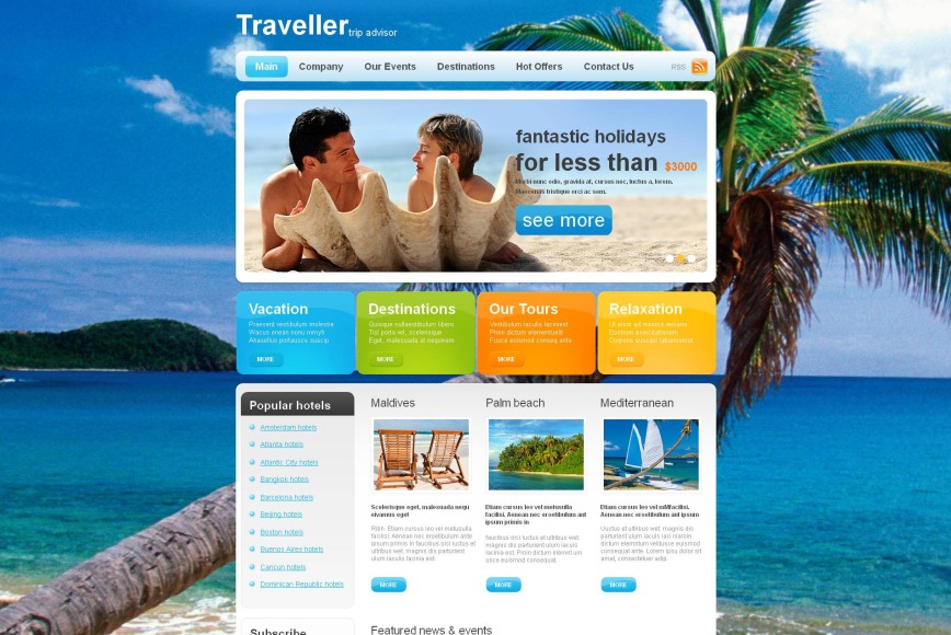 Trip Advisor Website Template with Colorful Content Boxes - image