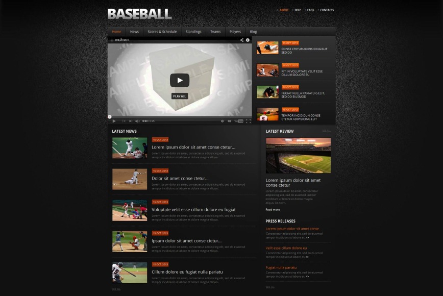 Baseball Web Template with Dark Pattern Background - image