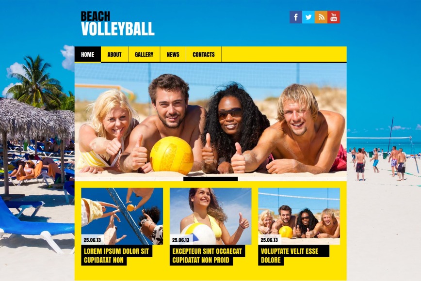 Beach Volleyball Template with Sunny Yellow Navigation Menu - image