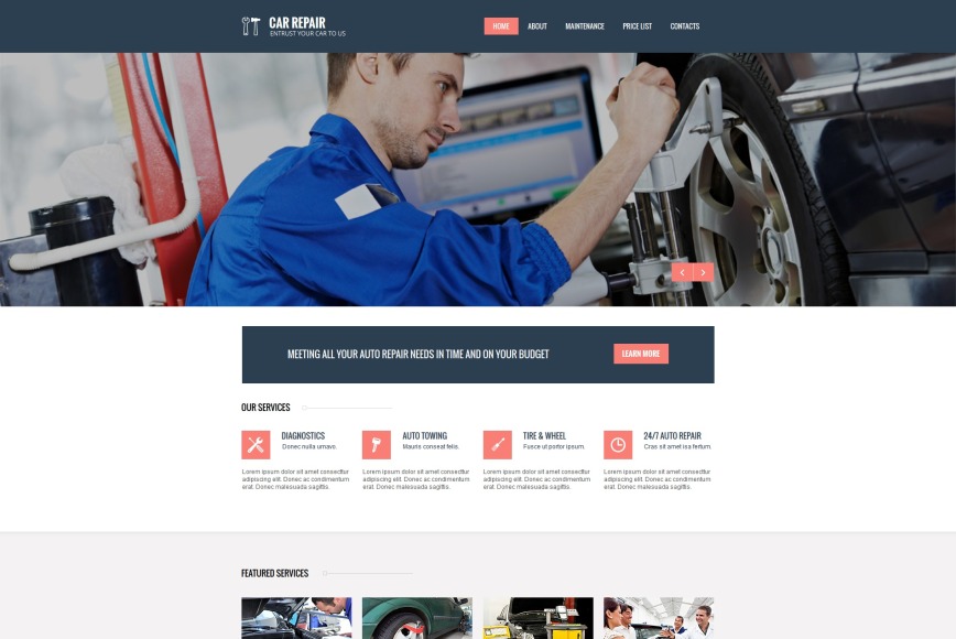 White Car Repairs Template with Dark Blue Header and Footer - image