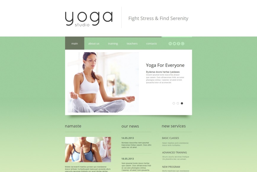 Yoga Studio Website Template Done in Green-and-Blue Color Palette - MotoCMS