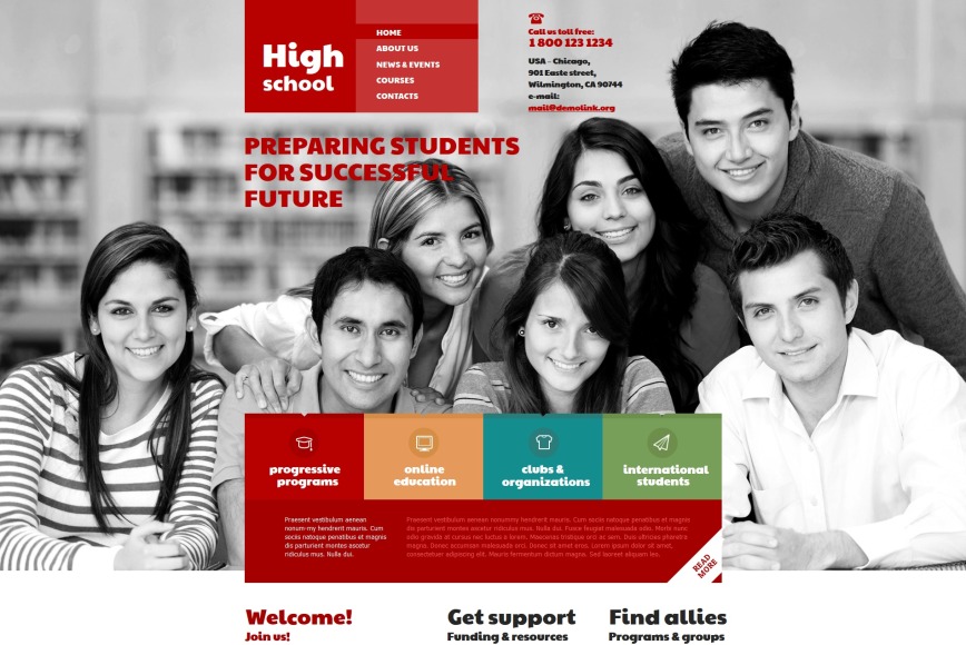 Education Website Template with Red Menu and Typography - image