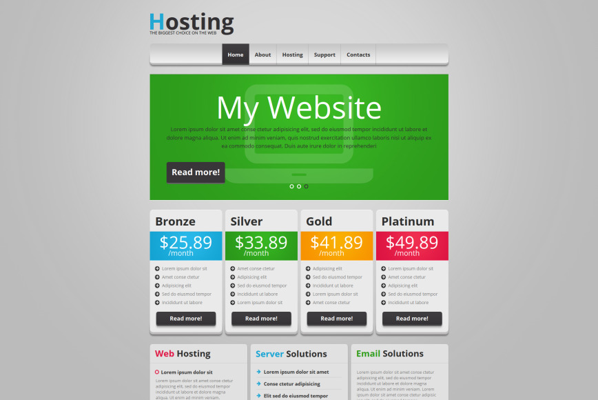 Content-Rich Web Hosting Business Template on Gray Background - image