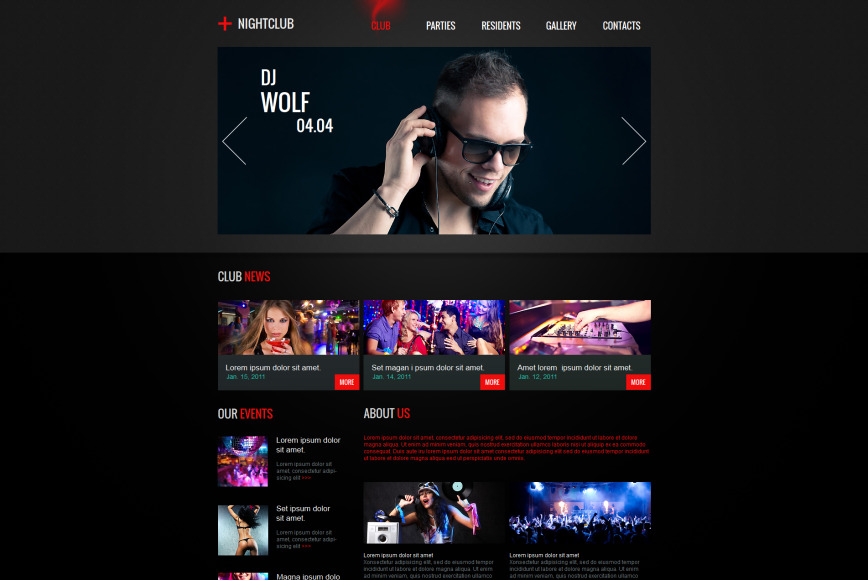 Black Website Template with Fiery Menu Tabs for Night Clubs image