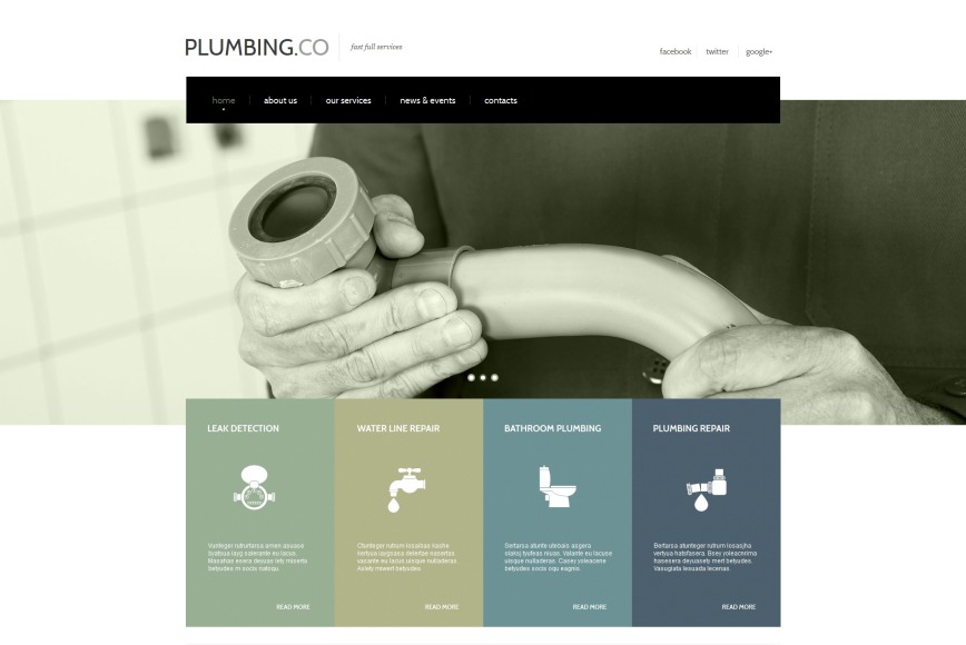 White Website Template with Home Page Image Slider for Plumbers - image