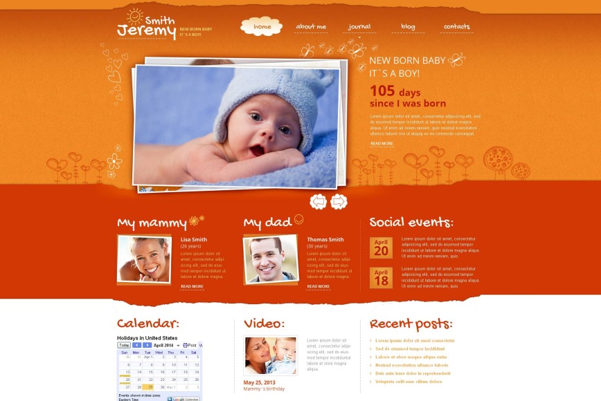 Newborn Webpage Template with Orange Design - image
