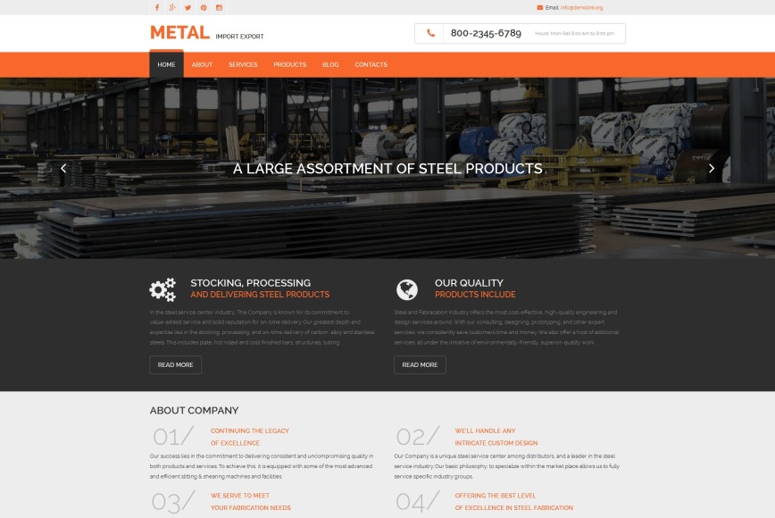 Metal Website Template for Steel Manufacturing Site MotoCMS